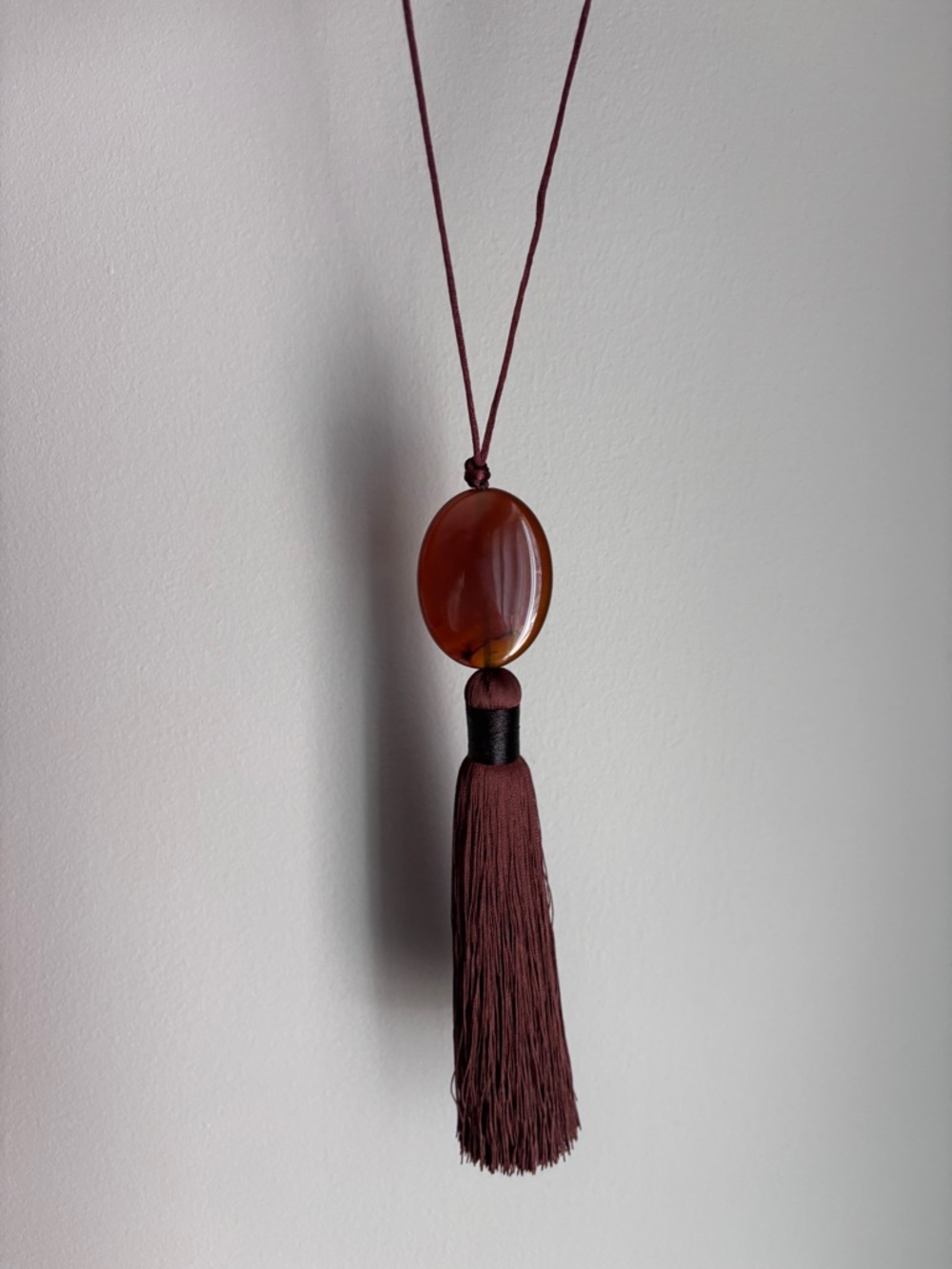 chocolate Brown Agate Tassel Statement Necklace